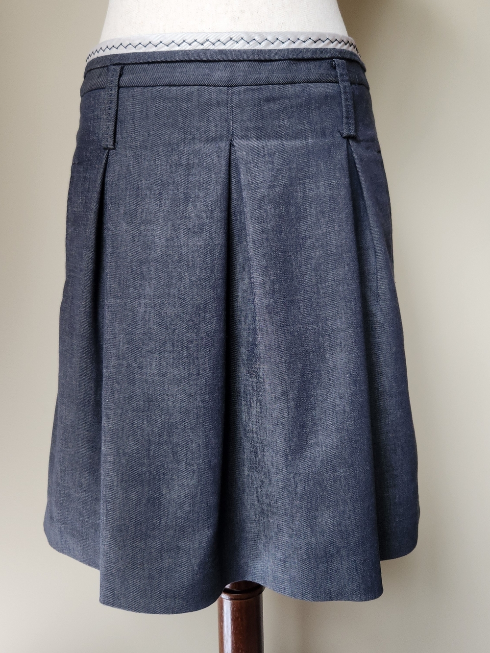Pleated Fall Blue Denim Wool Blend Skirt Size 4 A Line Mini Dark Academia,
